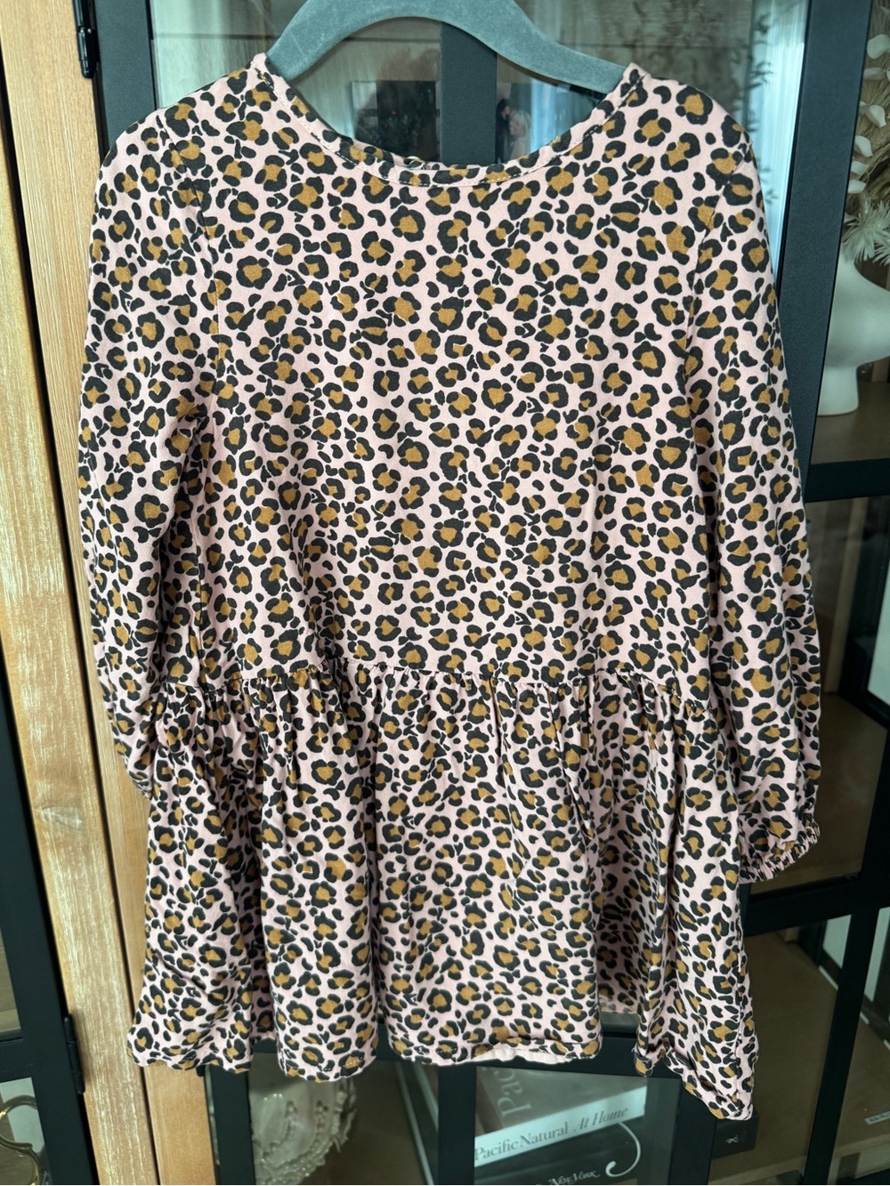 Mini Boden animal print long sleeve dress ruffle toddler girl leopard cheetah